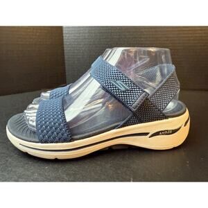 SKECHERS Go Walk Arch Fit-Polished Women's Sz 7 Navy Knit Strappy Sandals 140264